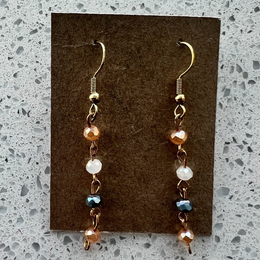 Rose Gold, White and Gray Faceted Dangling Earrings